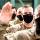 Air Force personnel reciting an oath to join the Space Force at Travis Air Force Base in California in February 2021.